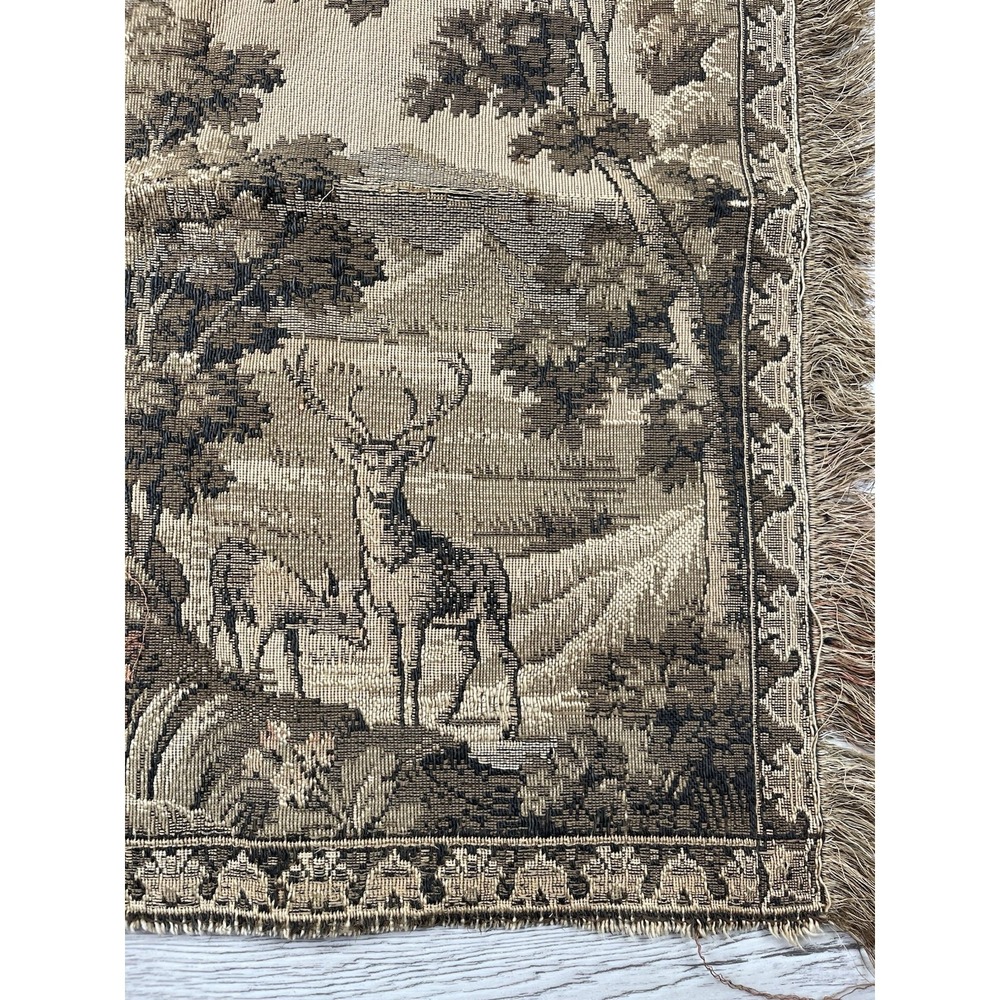 Vintage Wall Hanging Tapestry Deer Castle Wood Country Side Scene - Picture 5 of 10